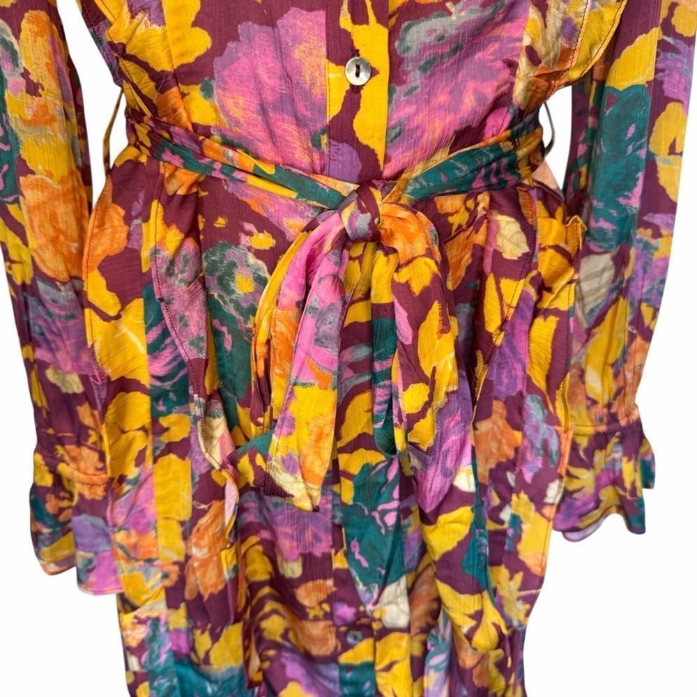 Sundance multicolored Floral long sleeve button up Dress xs NWT - Picture 5 of 6